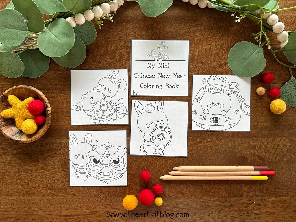 Mini chinese new year coloring pages â the year of the rabbit free printables â the art kit