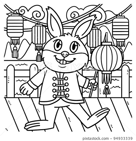 Rabbit with lantern year of the rabbit coloring