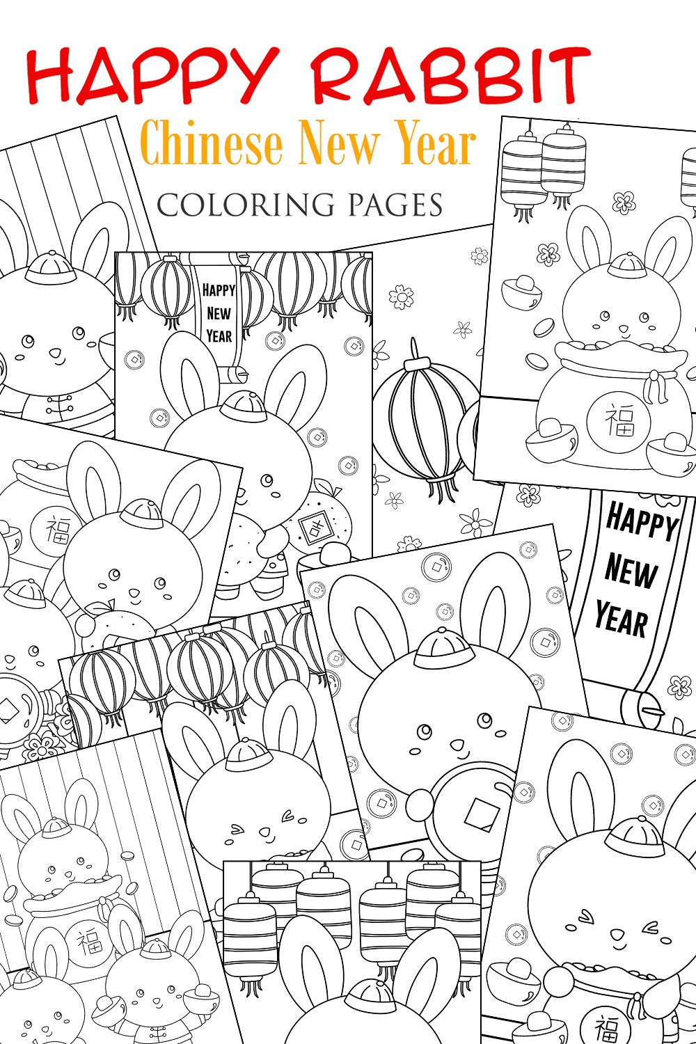 Happy chinese new year rabbit coloring kids and adult