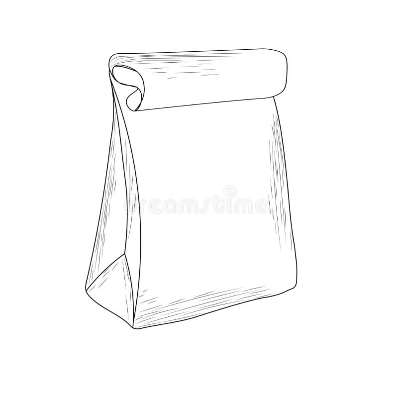 Paper lunch bag outline drawing of a paper bag for coloring stock vector