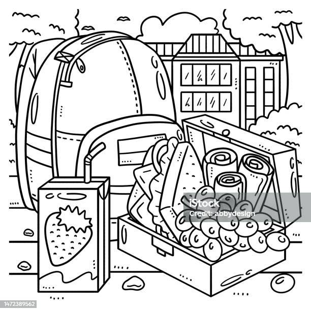 Last day of school schoolbag lunchbox coloring stock illustration