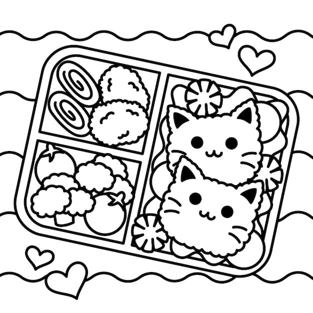 Premium vector japanese lunch box bento coloring page