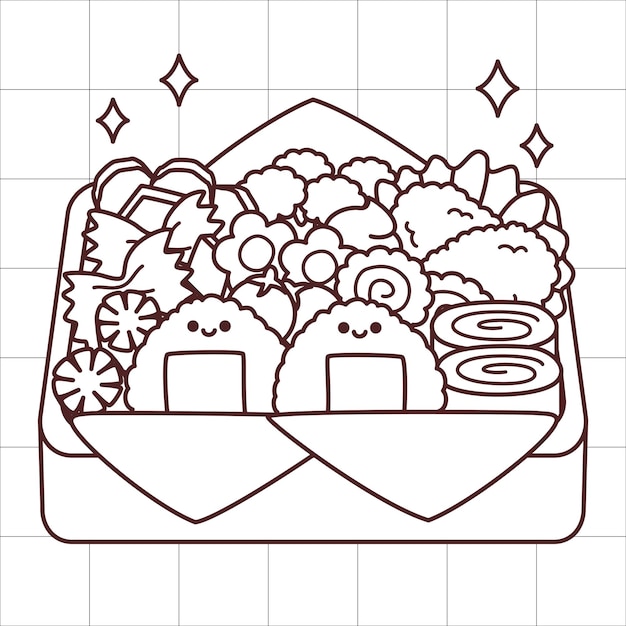 Premium vector japanese lunch box bento coloring page