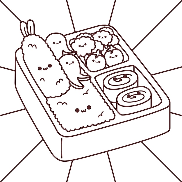 Premium vector japanese lunch box bento coloring page