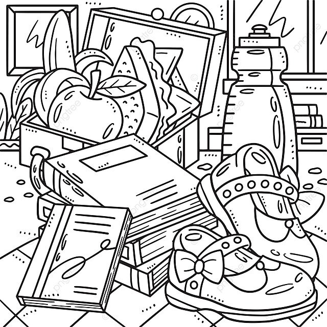 Coloring page lunch box and books for going back to school vector school shoes colouring page kids png and vector with transparent background for free download