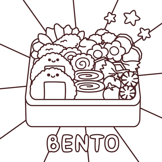 Premium vector japanese lunch box bento coloring page