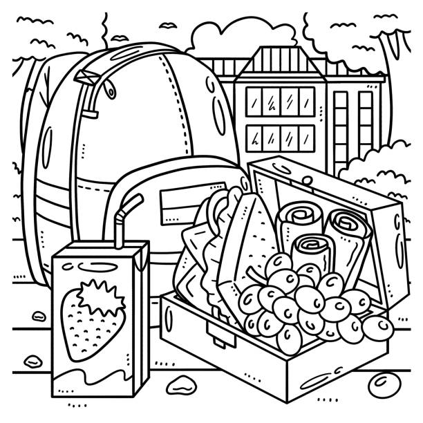 Last day of school schoolbag lunchbox coloring stock illustration