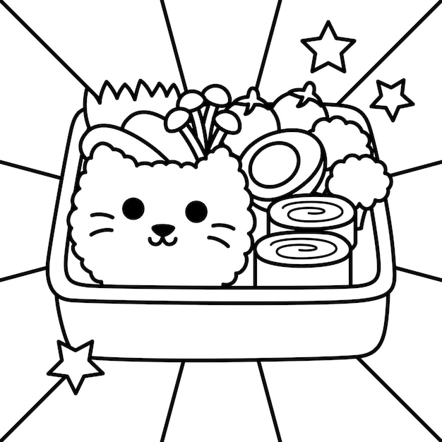 Premium vector japanese lunch box bento coloring page