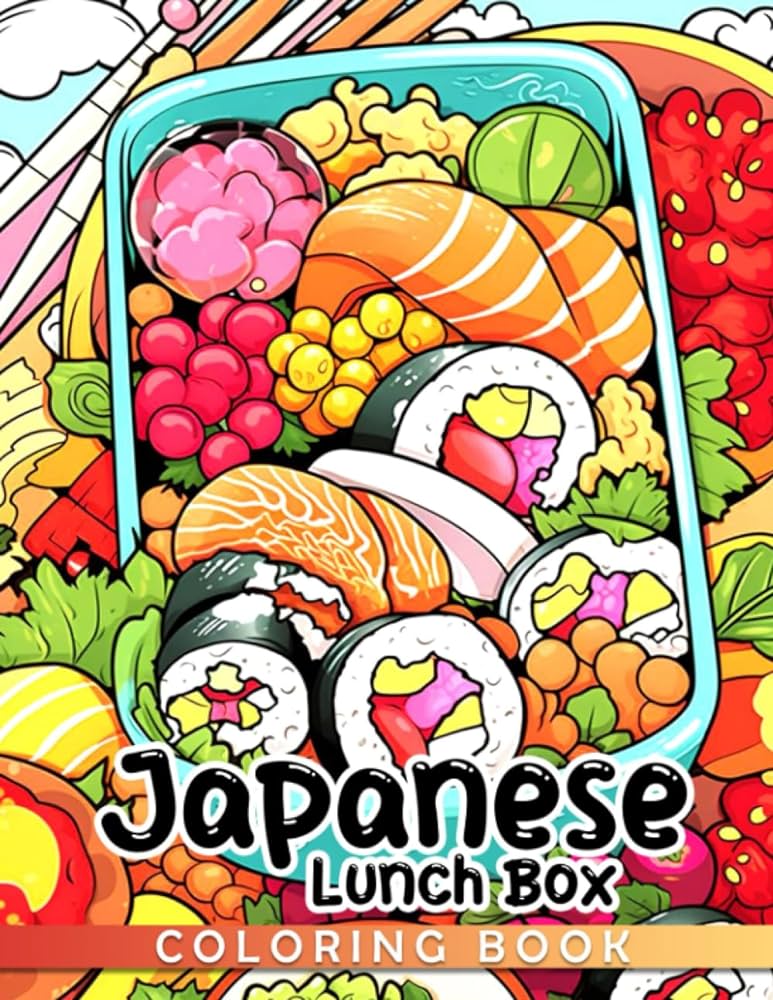 Japanese lunch box coloring book yummy delicious food kids coloring pages of sushi onigiri ramen and more for color awareness and recognition gardner esmee books