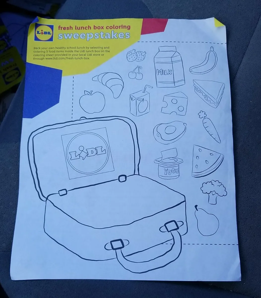 Supermarket grocery store ephemera lunch box coloring sweepstakes lidl foodie