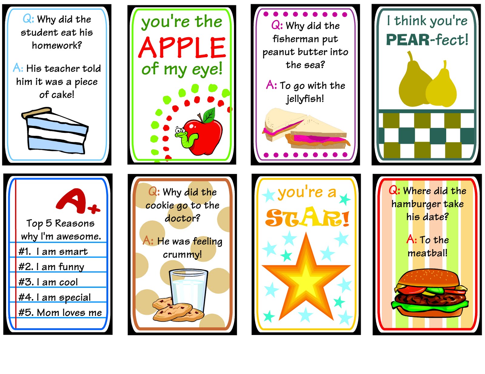 Sets of free lunch box notes