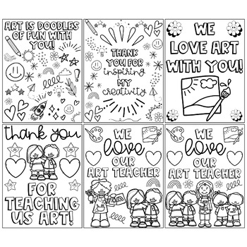 Art teacher appreciation thank you coloring pages writing cards