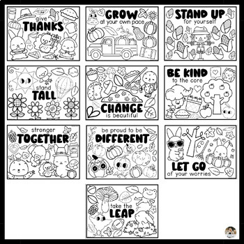 Fall coloring pages for social emotional learning inspirational quote posters