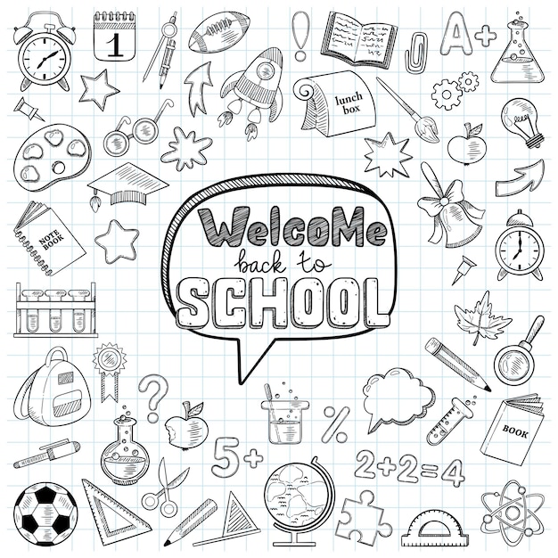 Premium vector wele back to school big set of elements