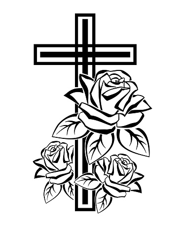 Crucifix with roses stock illustration