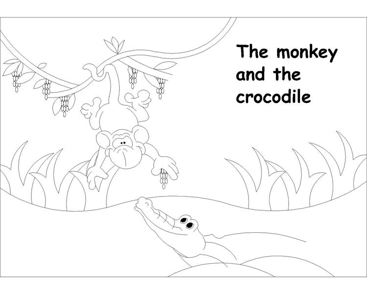 The monkey and crocodile story coloring page