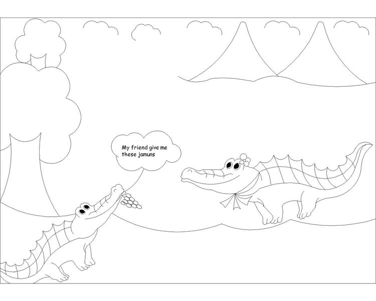 The monkey and the crocodile story coloring page