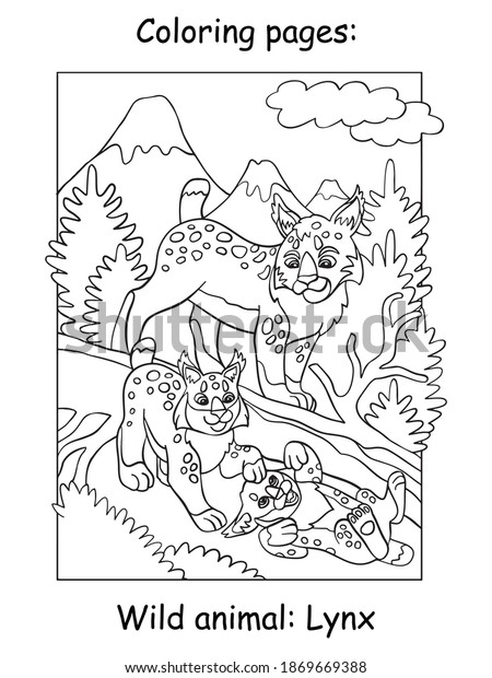 Vector coloring pages cute lynx mom stock vector royalty free