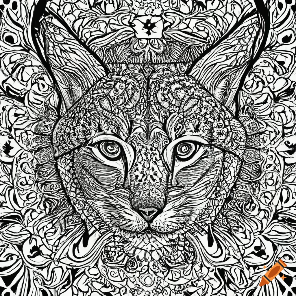 Coloring page for adults mandala lynx image white background minimilastic clean line art fine line art hd ar on