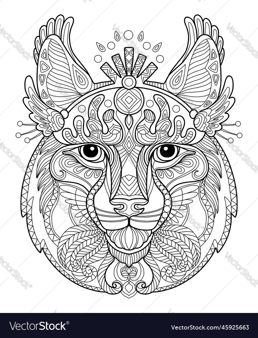 Lynx head adult antistress coloring page vector image