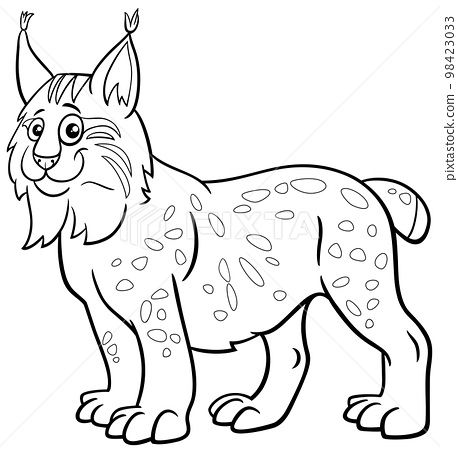 Funny cartoon lynx animal character coloring page