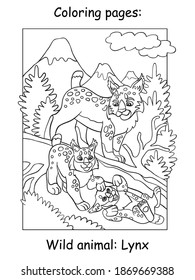 Vector coloring pages cute lynx mom stock vector royalty free