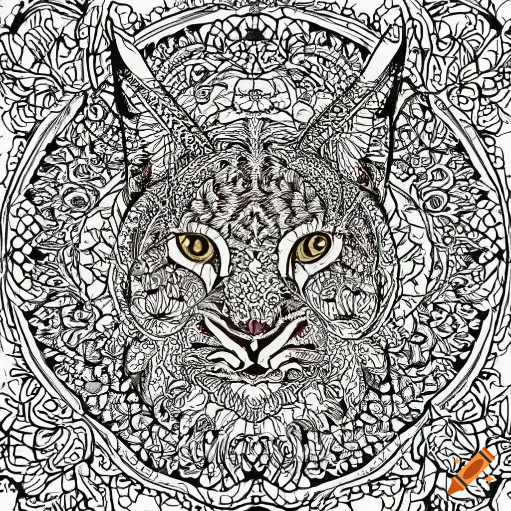 Coloring page for adults mandala lynx image white background minimilastic clean line art fine line art hd ar on