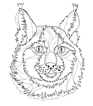 Stylized lynx head black and white page for coloring book pattern for modern print embroidery henna mehndi tattoo and decoration hand