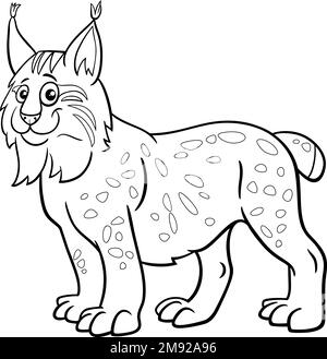 Vector coloring page with cute lynx in mountain area cartoon isolated colorful illustration coloring book page and color template for coloring book stock vector image art