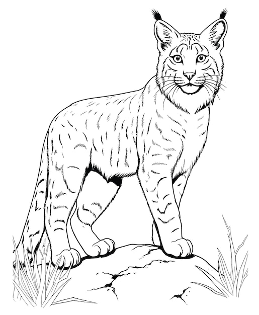 Premium vector simple black and white line art of a lynx coloring pages