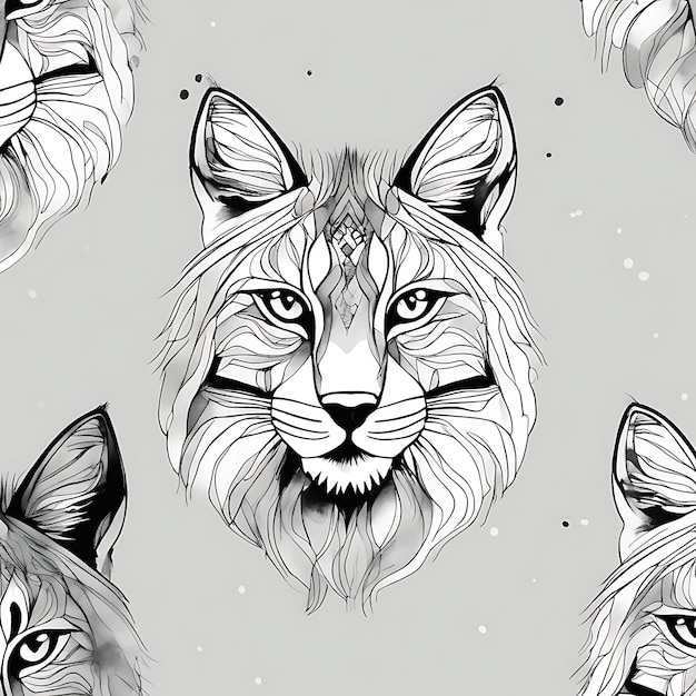 Premium ai image simple black and white drawing page with s neon watercolor lynx effect coloring sheet