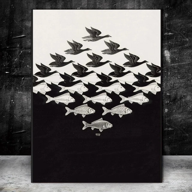 Canvas painting fish wall art picture posters escher escher canvas escher fish