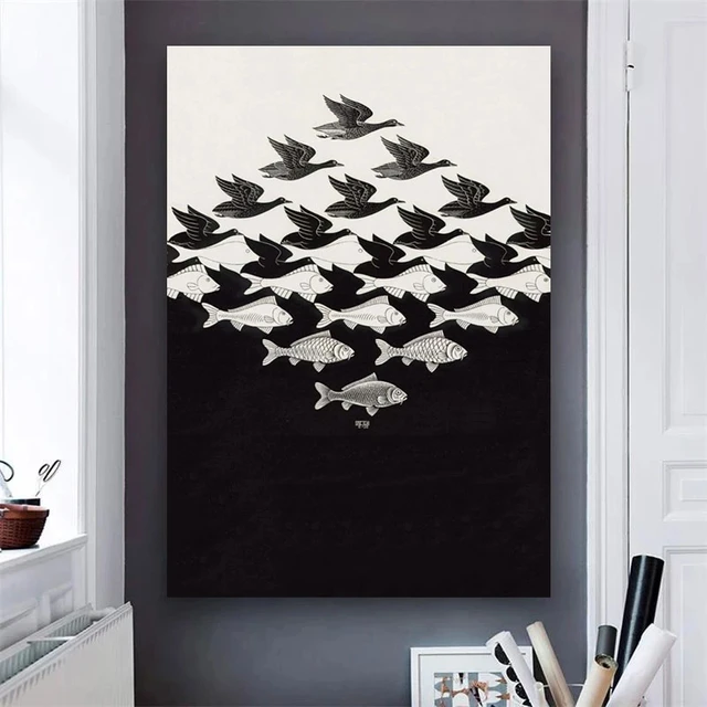 Canvas painting fish wall art picture posters escher escher canvas escher fish