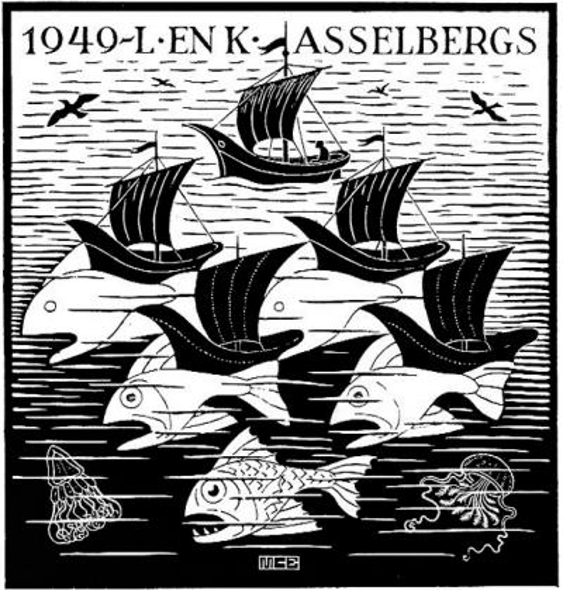 Boats and fish by mc escher