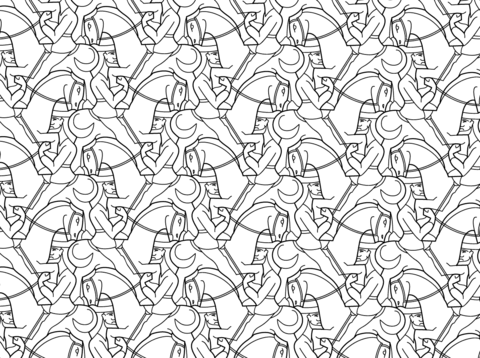 Horseman tessellation by mc escher coloring page free printable coloring pages