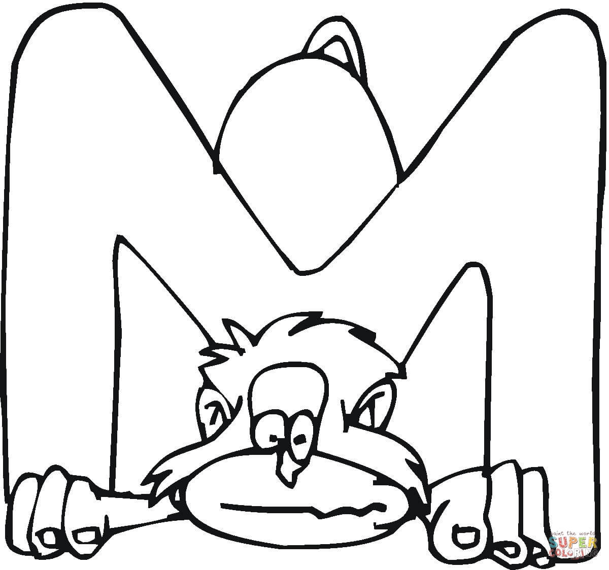 Letter m with monkey coloring page free printable coloring pages