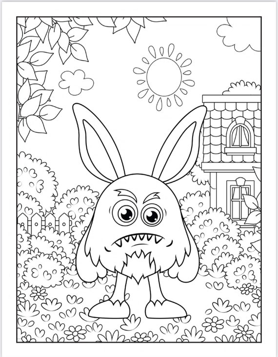 Digital download monster coloring pages with border