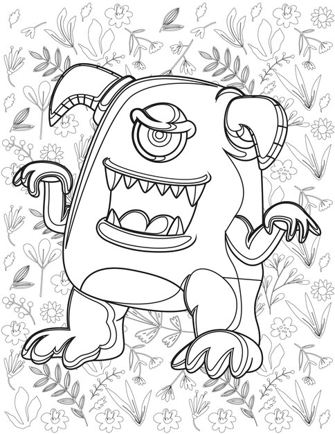 Premium vector monster coloring page monster vector monster white and black monster coloring for kids