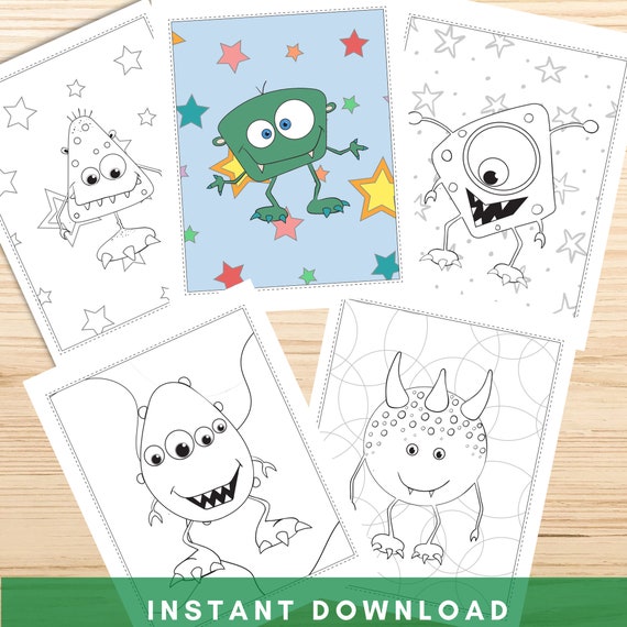 Monster coloring pages printable coloring pages monster activity birthday party kids coloring pages instant download