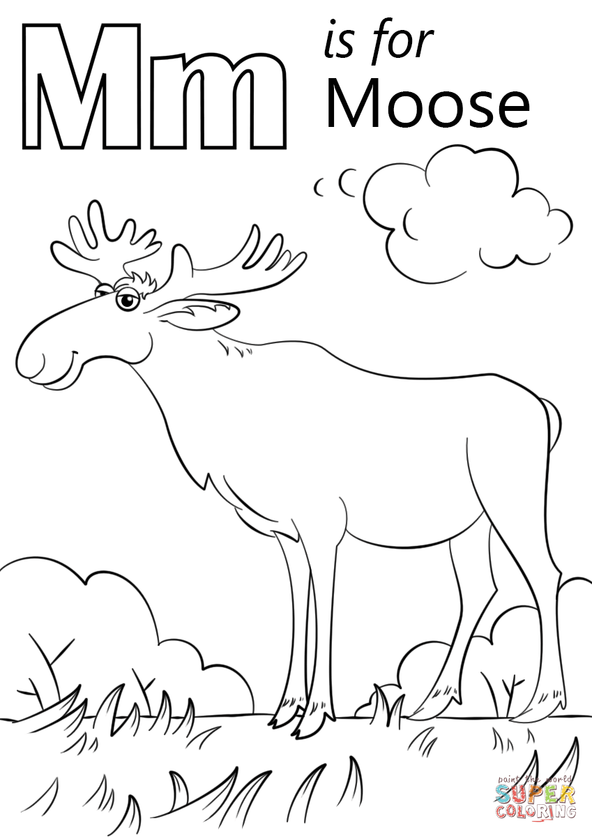 Letter m is for moose coloring page free printable coloring pages alphabet coloring pages preschool coloring pages abc coloring pages