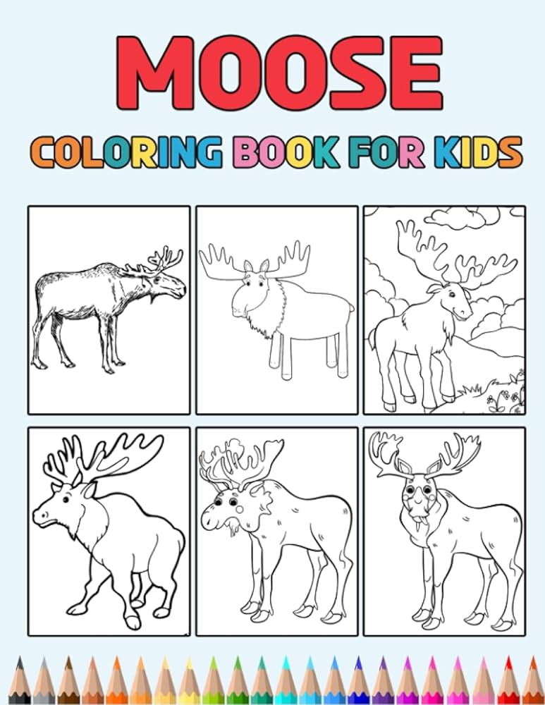 Moose coloring book for kids easy designs to color fun colouring activity workbook for little children boys girls pre k kindergarten preschool cute gift books for mooses lovers by