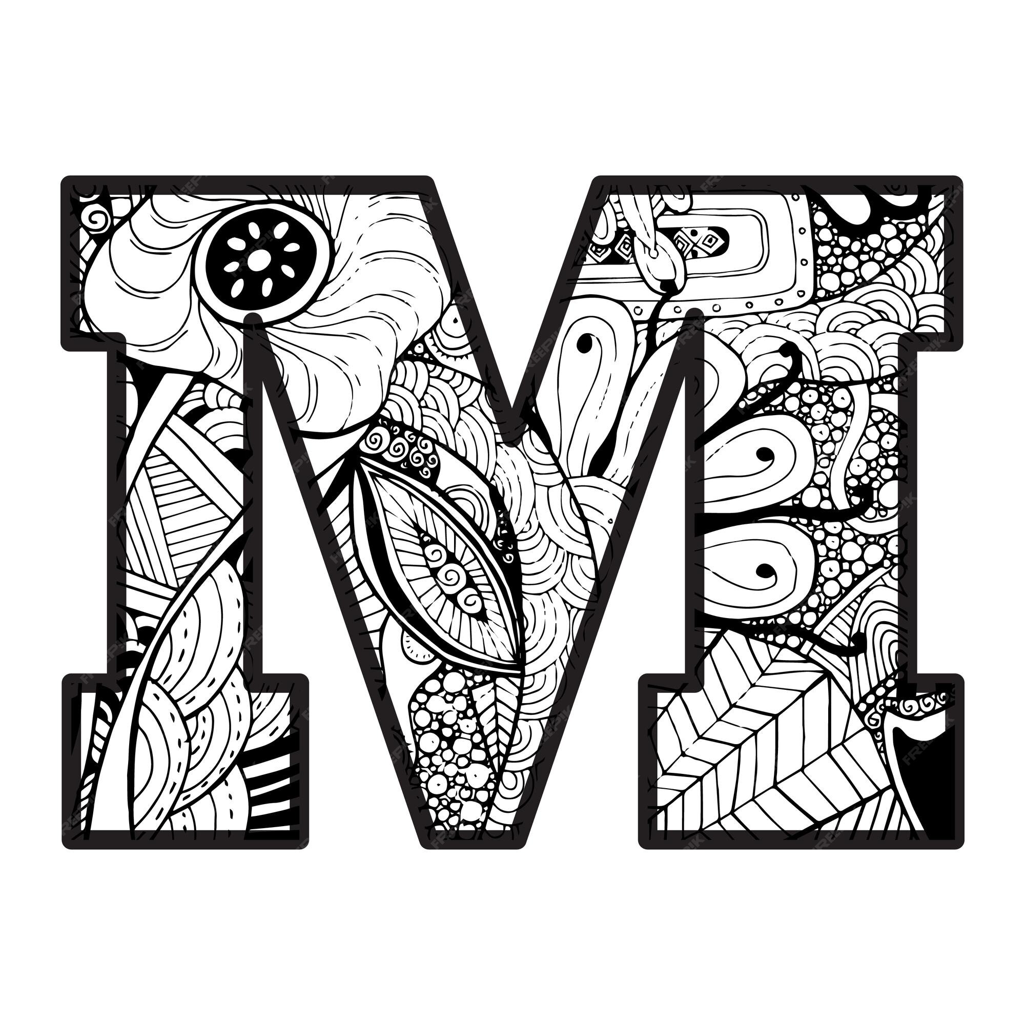 Premium vector decorative m letter coloring page kid