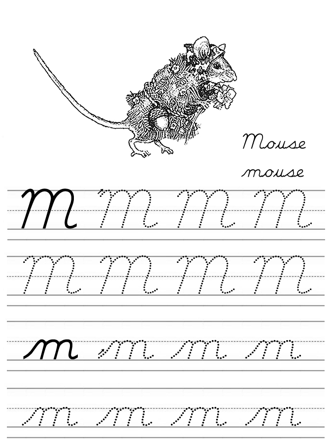 Alphabet coloring tracers cursive m