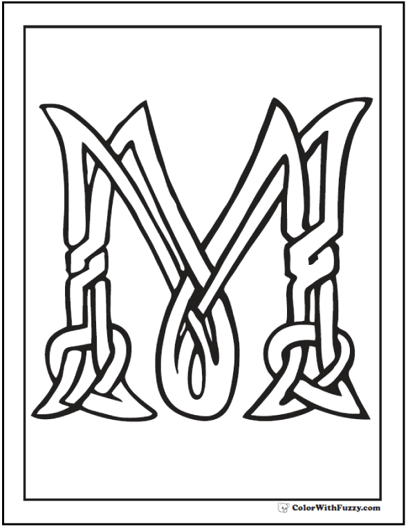 Letter m celtic coloring page