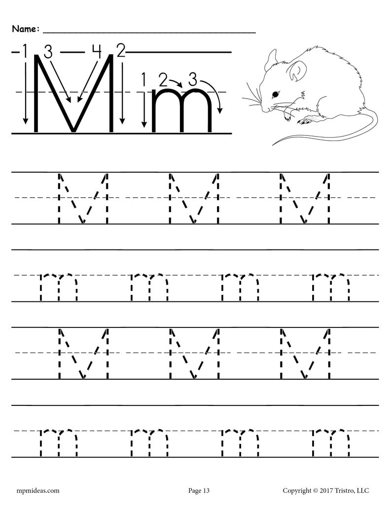 Printable letter m tracing worksheet â