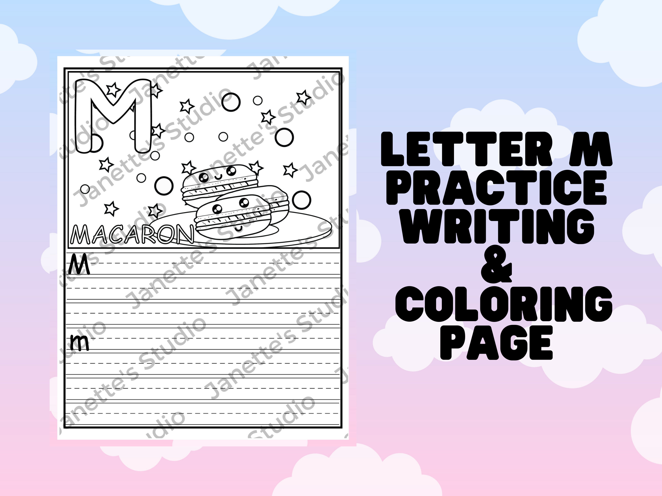 Kawaii axolotl letter m coloring page cute coloring page abcs digital download practice writing abc coloring page for kids coloring page