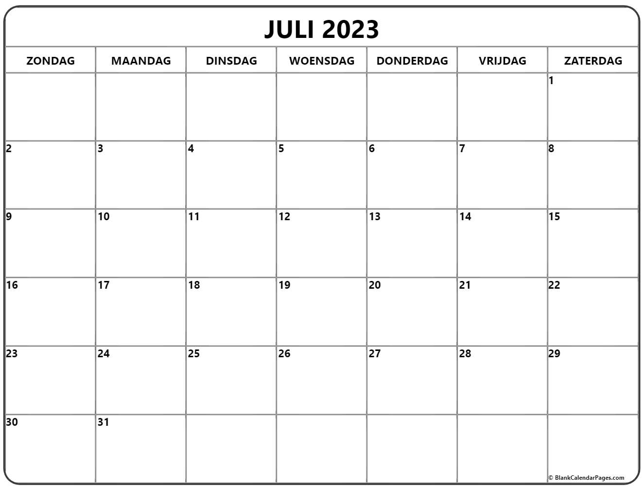 Juli kalender nederlandse kalender juli