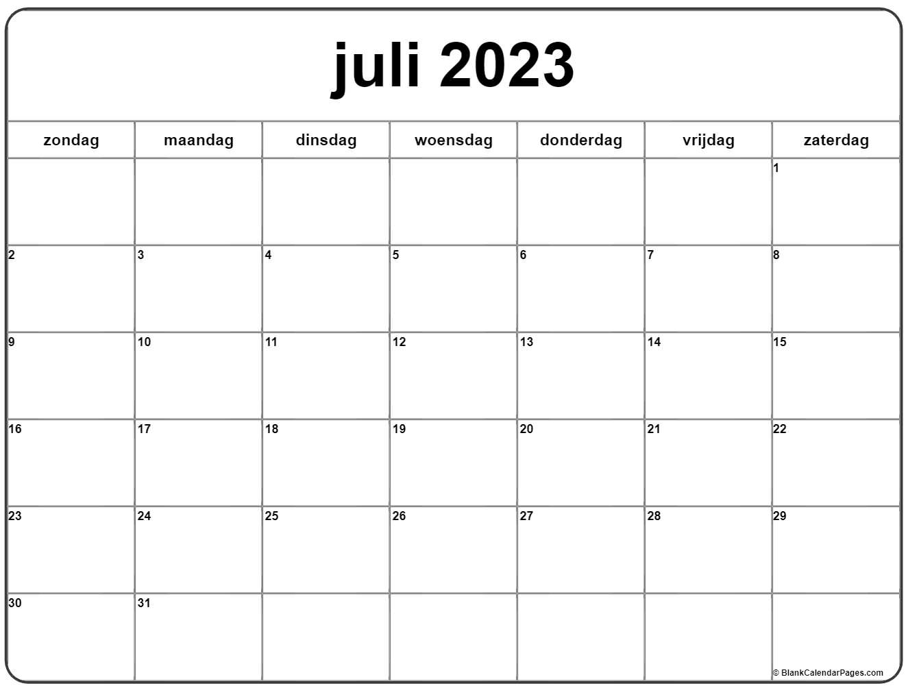 Juli kalender nederlandse kalender juli