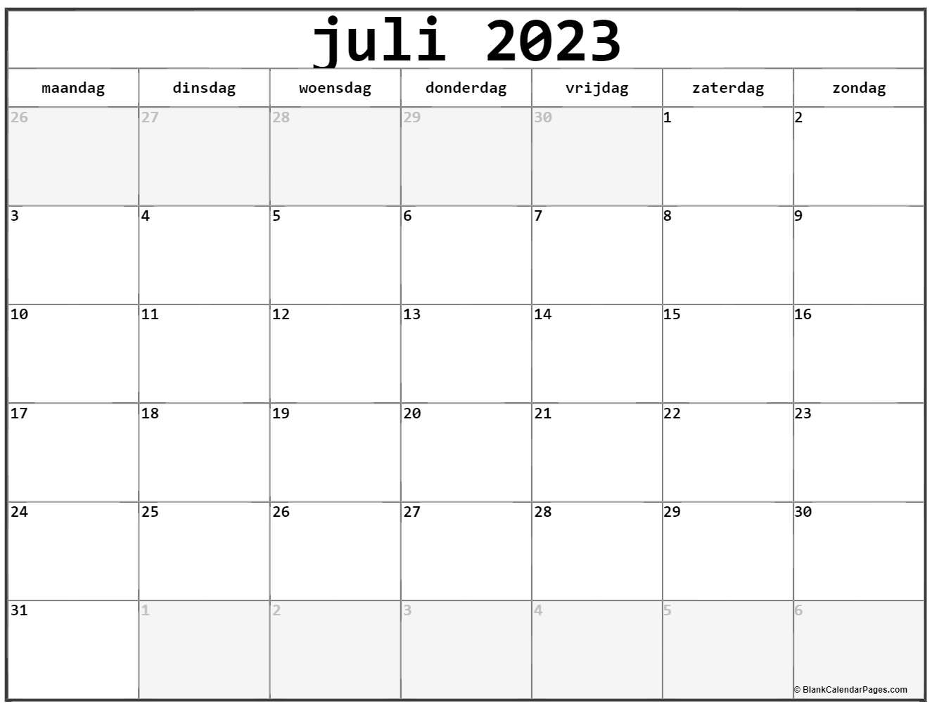 Juli kalender nederlandse kalender juli