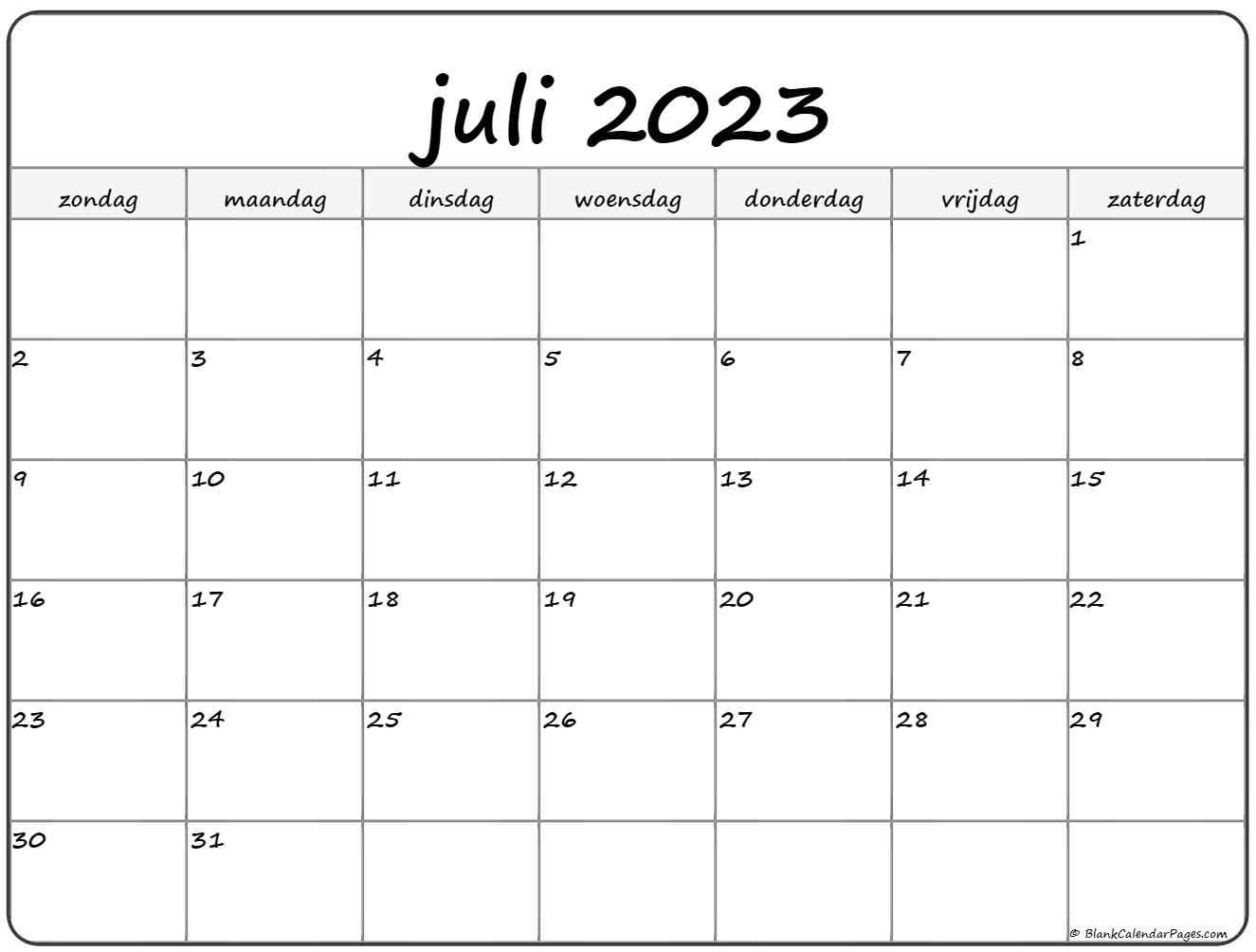 Juli kalender nederlandse kalender juli